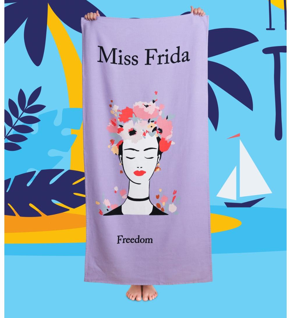 Miss Frida lila plaj havlusu
